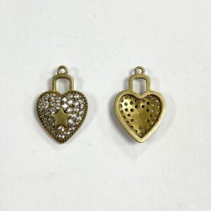 CUORE PAVE' LUCCHETTO CON ZIRCONI STELLA CENTRALE MM.15X10