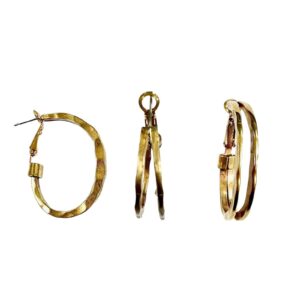 ORECCHINO OVALE 33X25MM DOPPIO FILO MARTELLATO SALDATURA IN ARGENTO