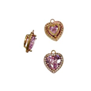 CUORE PAVE CON ZIRC. CENTRALE LIGHT ROSE 12X10MM