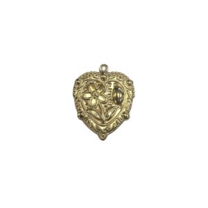 CUORE IN OTTONE OCN FIORE STAMPATO 32X40MM